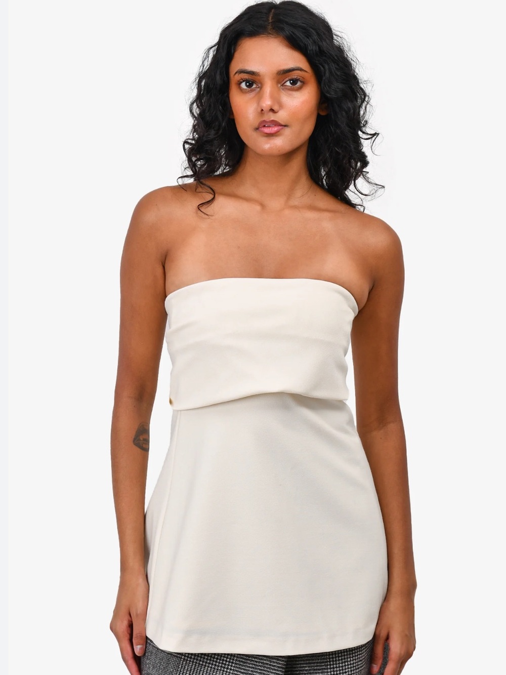 TOTEME wool and crepe blend draped ivory strapless top. Size 36 nwot